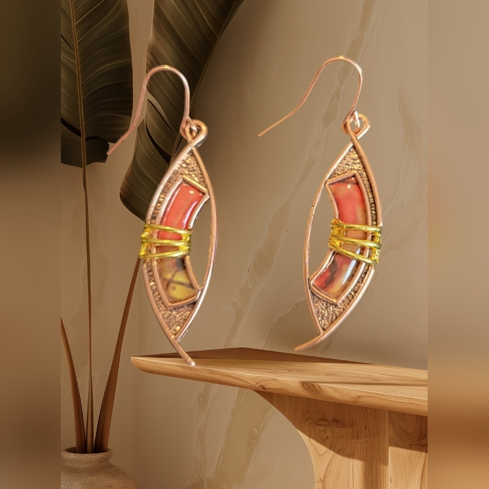 Fall Copper Earrings with 2 inset stones.